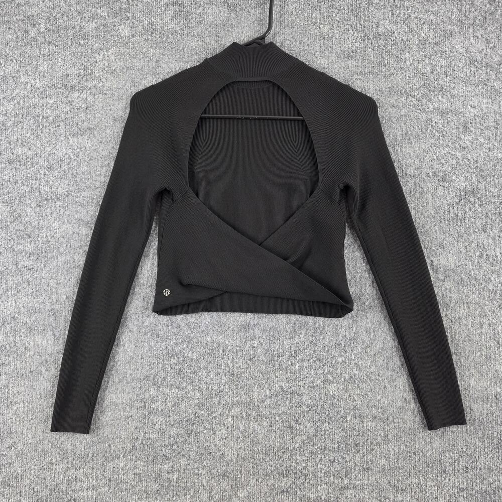 Lululemon Sweater Women Medium Ribbed Knit Twist Back Mockneck Top Yoga Athletic - Picture 7 of 14